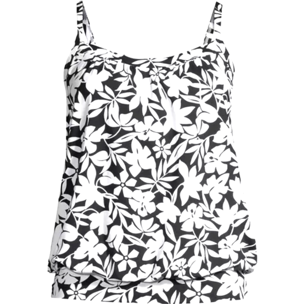 Lands' End  Blouson Tummy Hiding Tankini Top Swimsuit Adjustable Straps